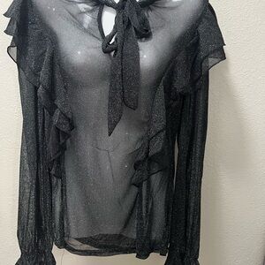 HYFVE Glittery Black Ruffle Blouse